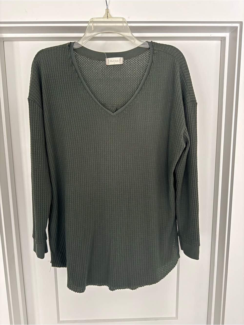 Altar'd State Olive Green Waffle V-Neck Long Sleeve Top